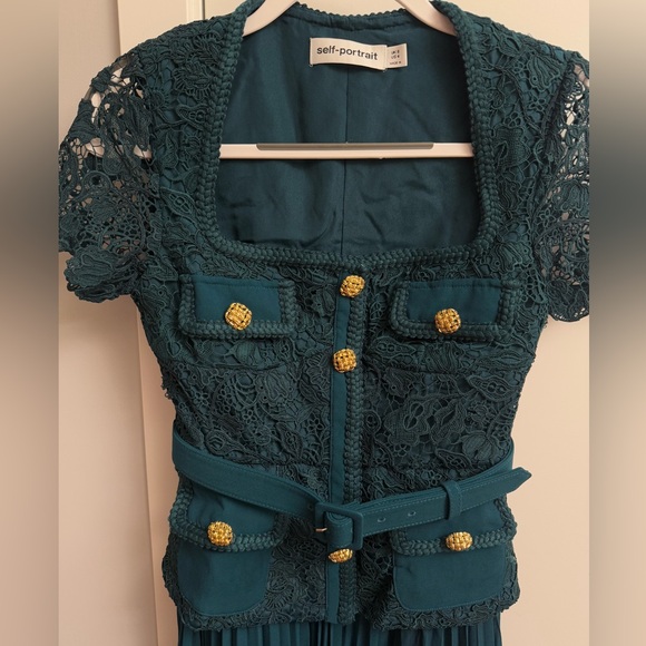 self portrait TEAL LACE BODICE MIDI DRESS - Picture 10 of 16